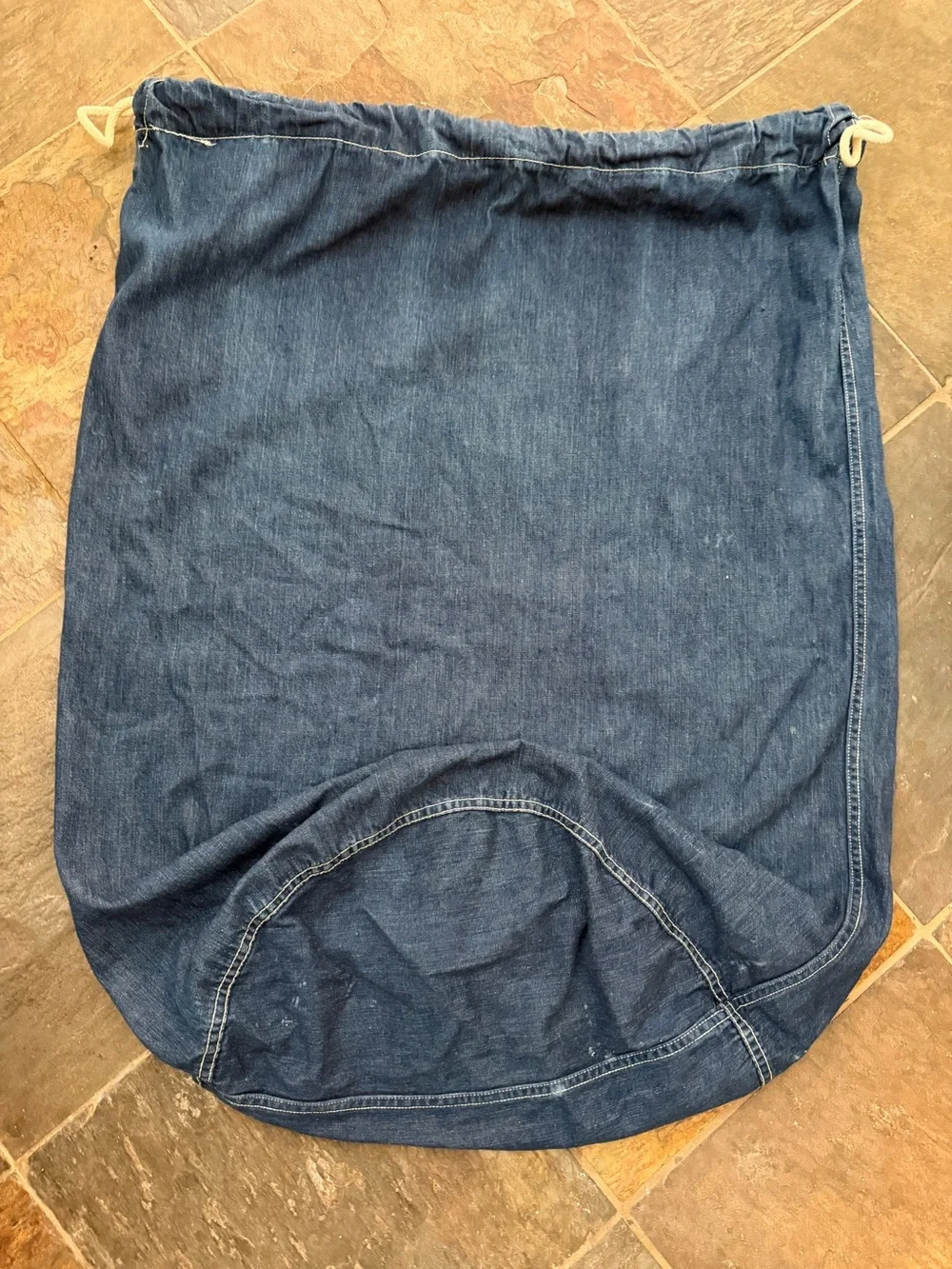 Vintage Dark Blue Indigo Denim US Navy Duffle Utility Laundry Bag